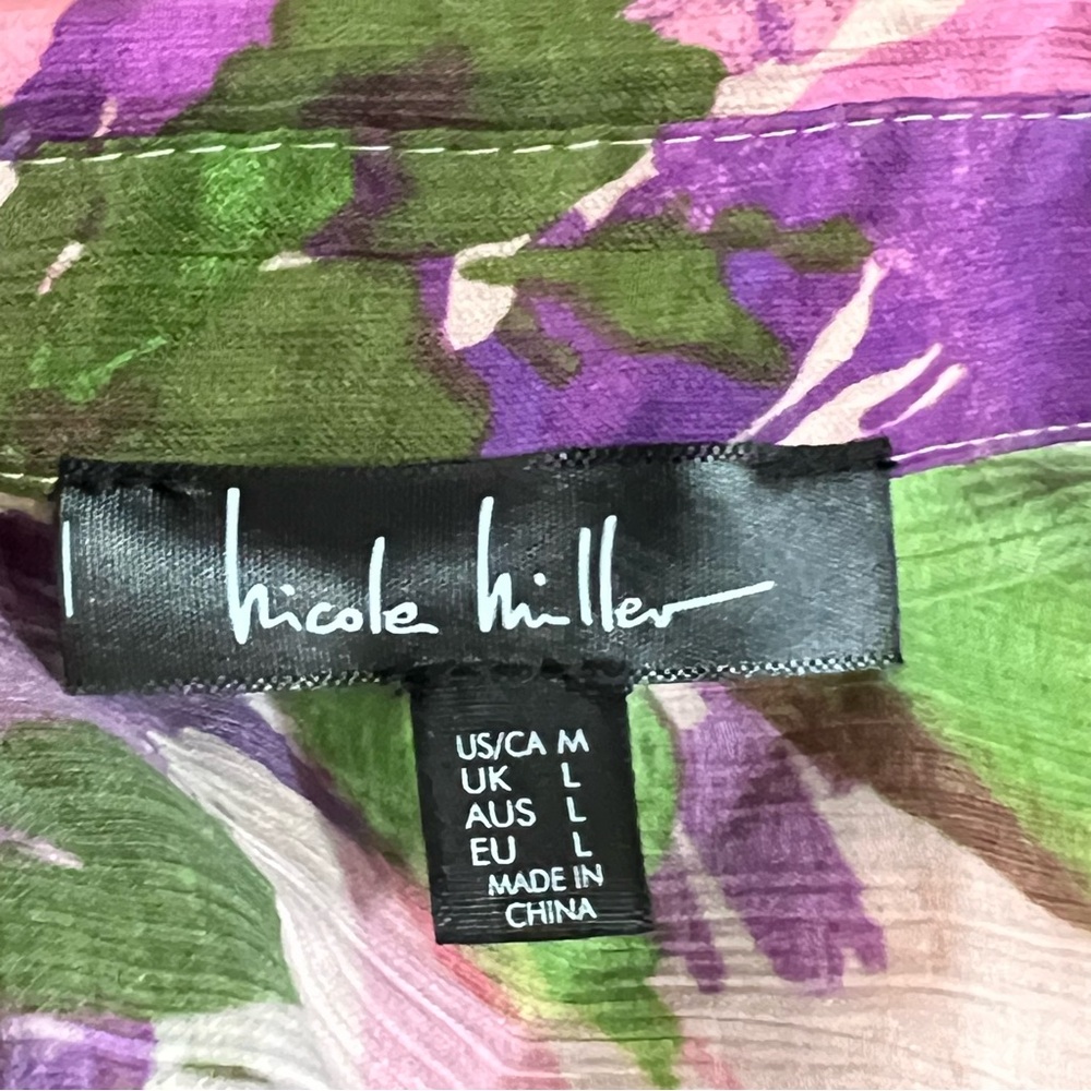 NWT Nicole Miller Floral Print Long Sleeve Button Front Oversized Shirt - Picture 10 of 11